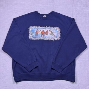 Vintage Jerzees Womens Blue Grandma Core Cardinal Bird Sweatshirt Size‎ 2XL